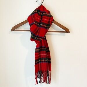 TNA Aritzia Soft Plaid Royal Stewart Tartan Scarf Fringe Red